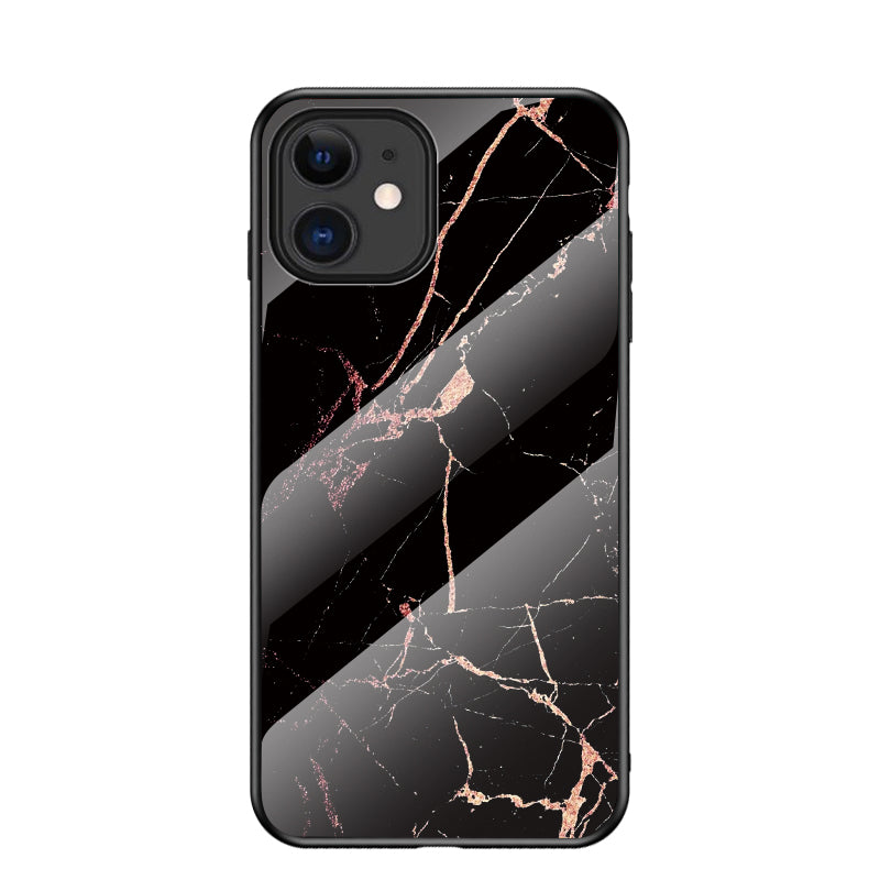 Marble Texture Tempered Glass + PC + TPU Hybrid Case for iPhone 12 mini
