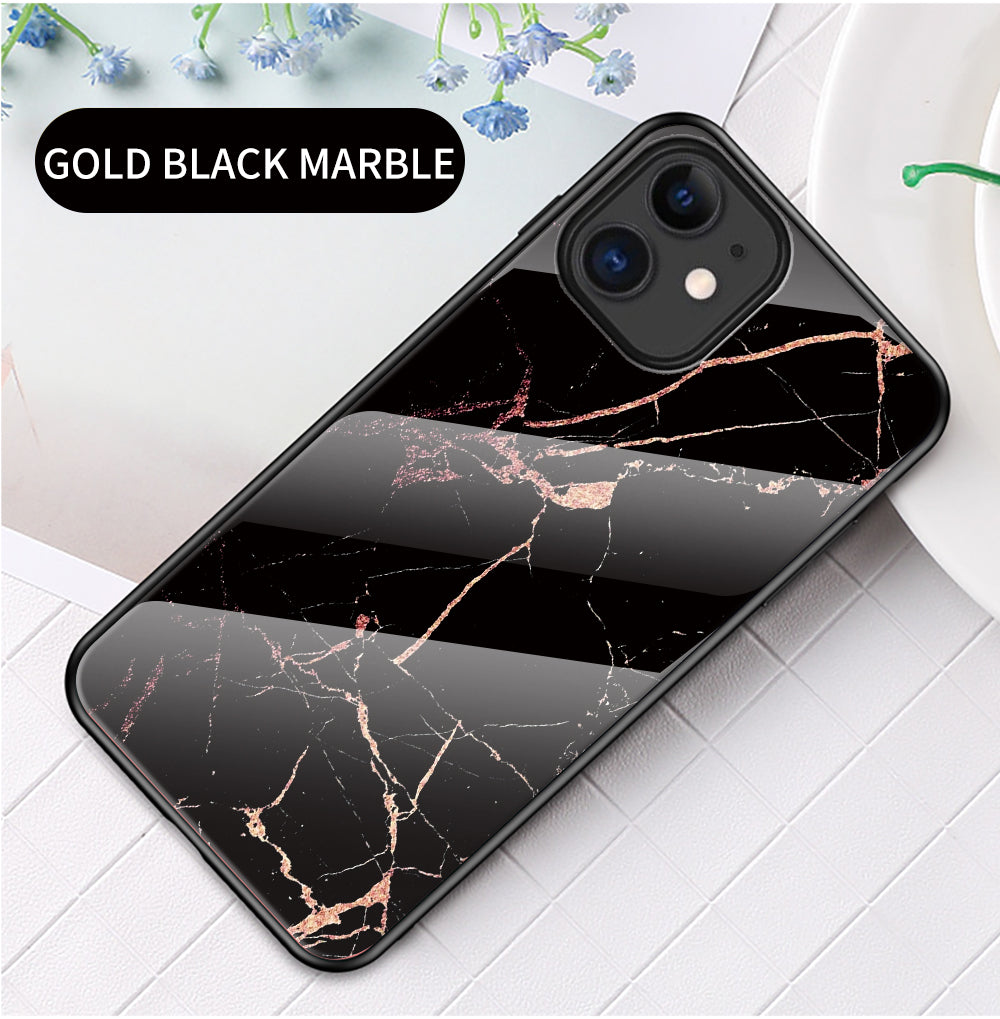 Marble Texture Tempered Glass + PC + TPU Hybrid Case for iPhone 12 mini