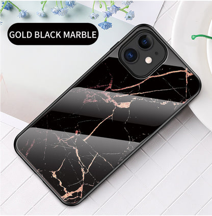 Marble Texture Tempered Glass + PC + TPU Hybrid Case for iPhone 12 mini
