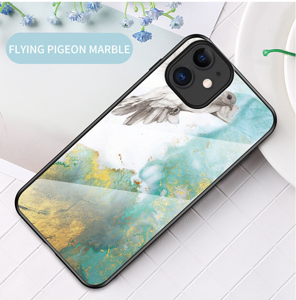Marble Texture Tempered Glass + PC + TPU Hybrid Case for iPhone 12 mini