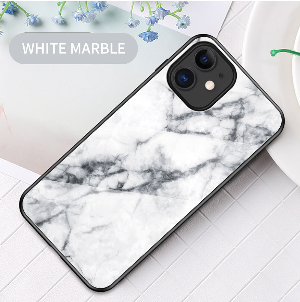 Marble Texture Tempered Glass + PC + TPU Hybrid Case for iPhone 12 mini