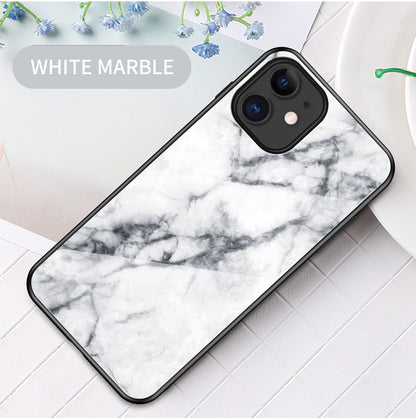 Marble Texture Tempered Glass + PC + TPU Hybrid Case for iPhone 12 mini