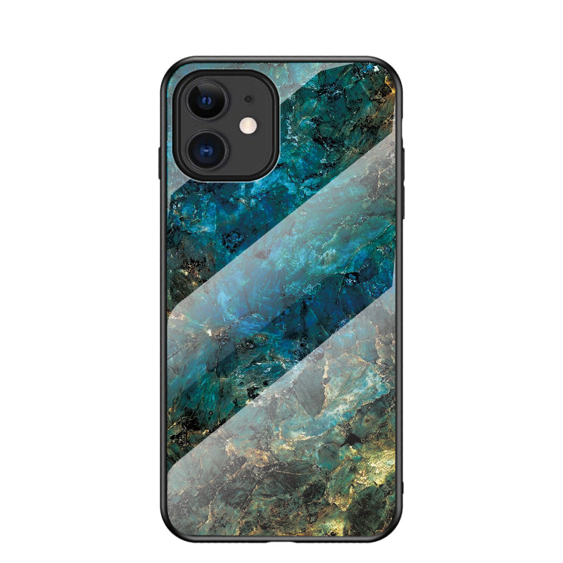 Marble Texture Tempered Glass + PC + TPU Hybrid Case for iPhone 12 mini