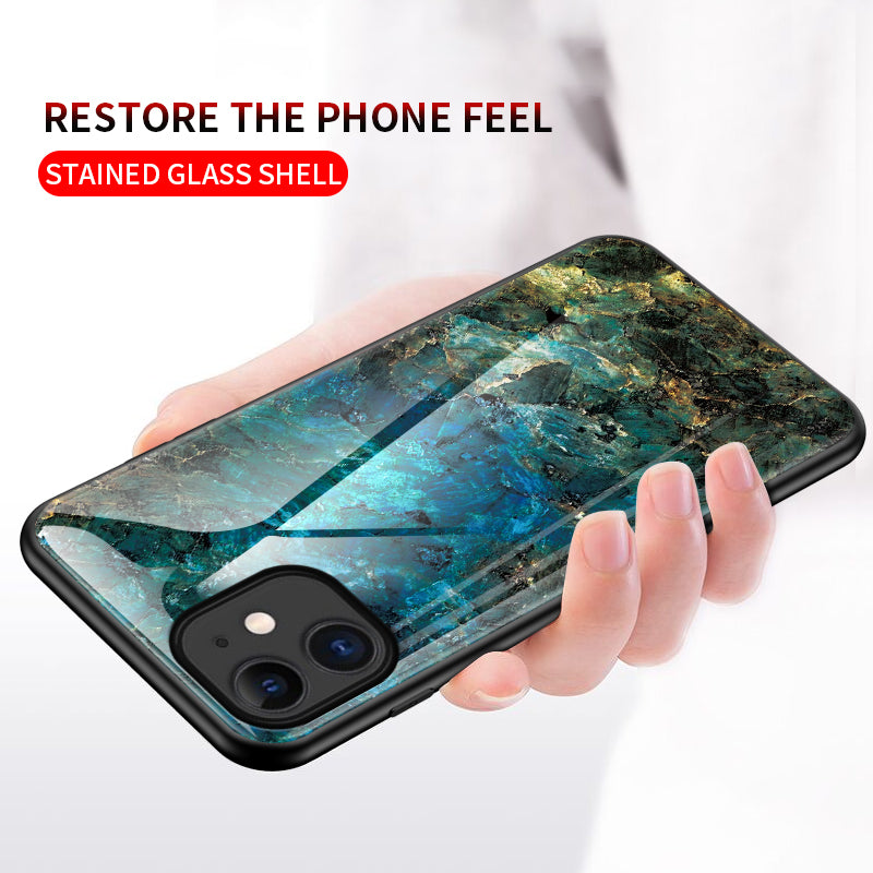 Marble Texture Tempered Glass + PC + TPU Hybrid Case for iPhone 12 mini