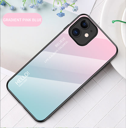 Gradient Color Tempered Glass + PC + TPU Hybrid Case for iPhone 12 mini