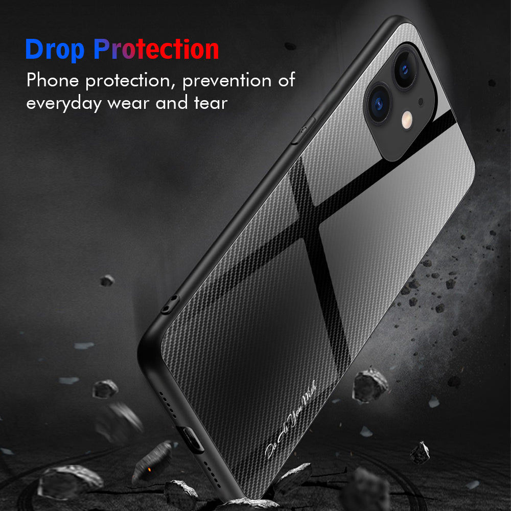 Carbon Fibre Texture Glass Back + TPU Combo Shell for iPhone 12/12 Pro 6.1 inch