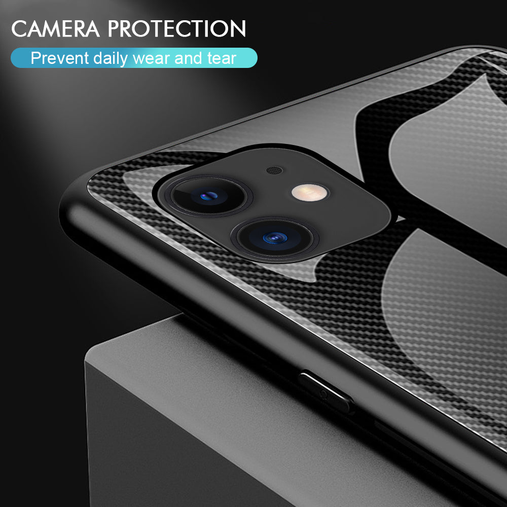 Carbon Fibre Texture Glass Back + TPU Combo Shell for iPhone 12/12 Pro 6.1 inch