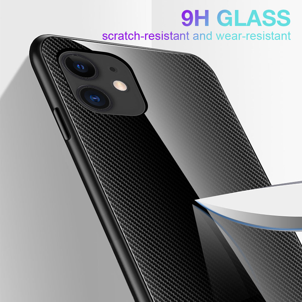 Carbon Fibre Texture Glass Back + TPU Combo Shell for iPhone 12/12 Pro 6.1 inch
