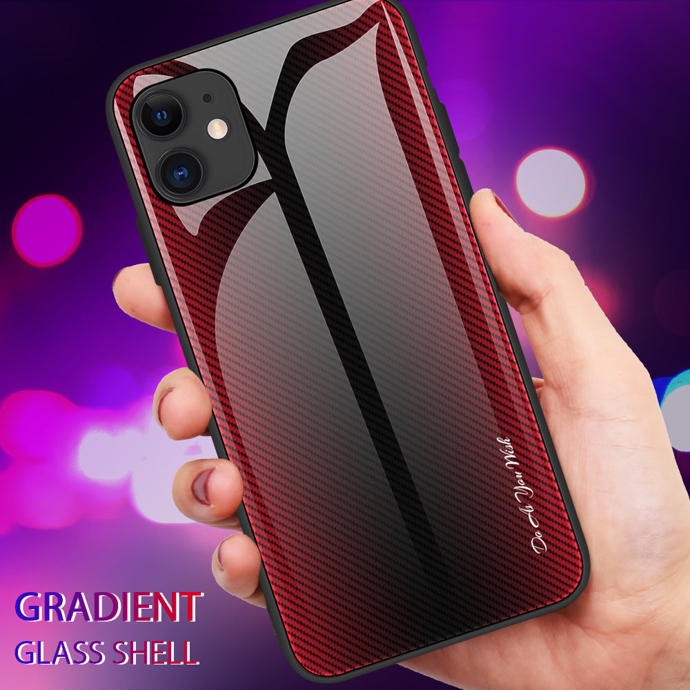 Carbon Fibre Texture Glass Back + TPU Combo Shell for iPhone 12/12 Pro 6.1 inch
