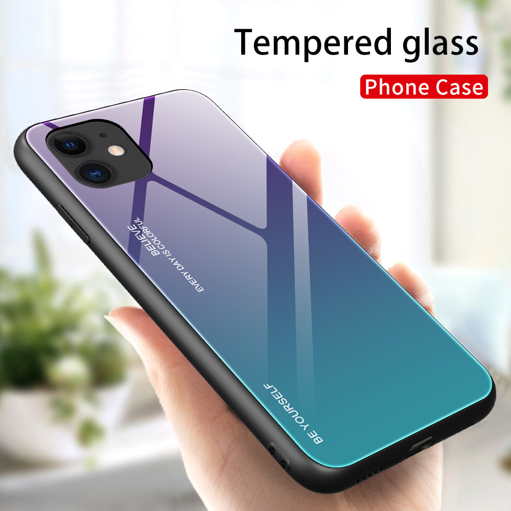 Gradient Color Shell Tempered Glass + PC + TPU Hybrid Case for iPhone 12 Pro/12