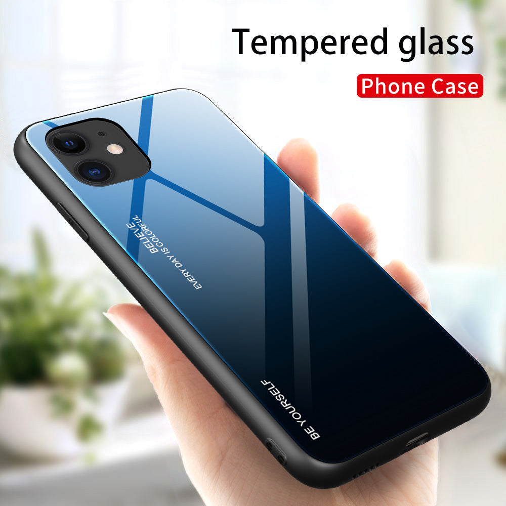 Gradient Color Cover Tempered Glass + PC + TPU Hybrid Case for iPhone 12 Pro Max 6.7 inch