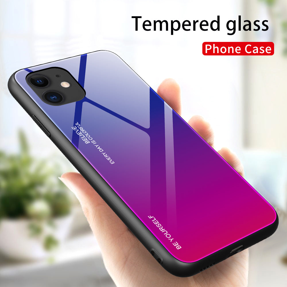 Gradient Color Cover Tempered Glass + PC + TPU Hybrid Case for iPhone 12 Pro Max 6.7 inch
