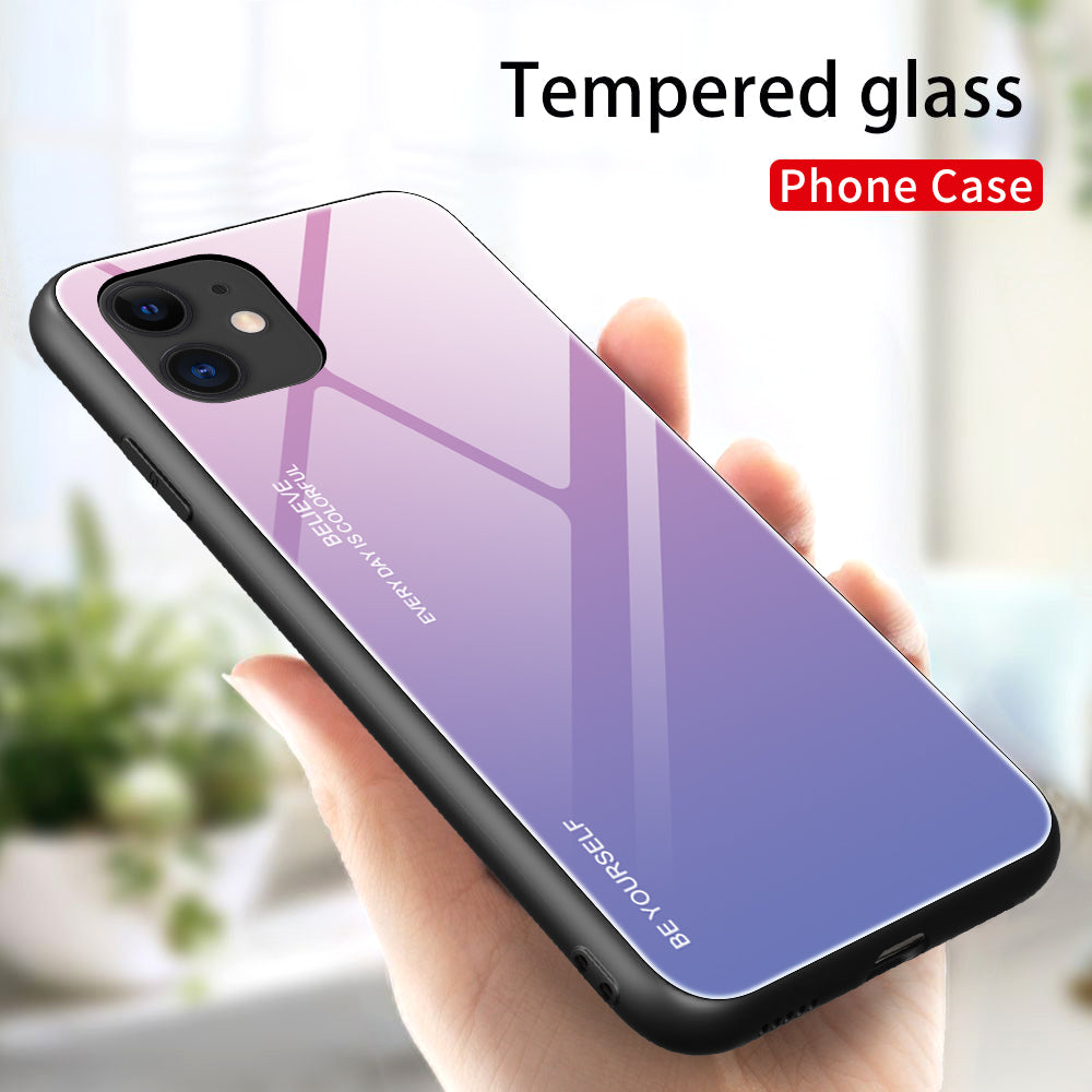 Gradient Color Tempered Glass + PC + TPU Combo Back Case for iPhone 12 mini
