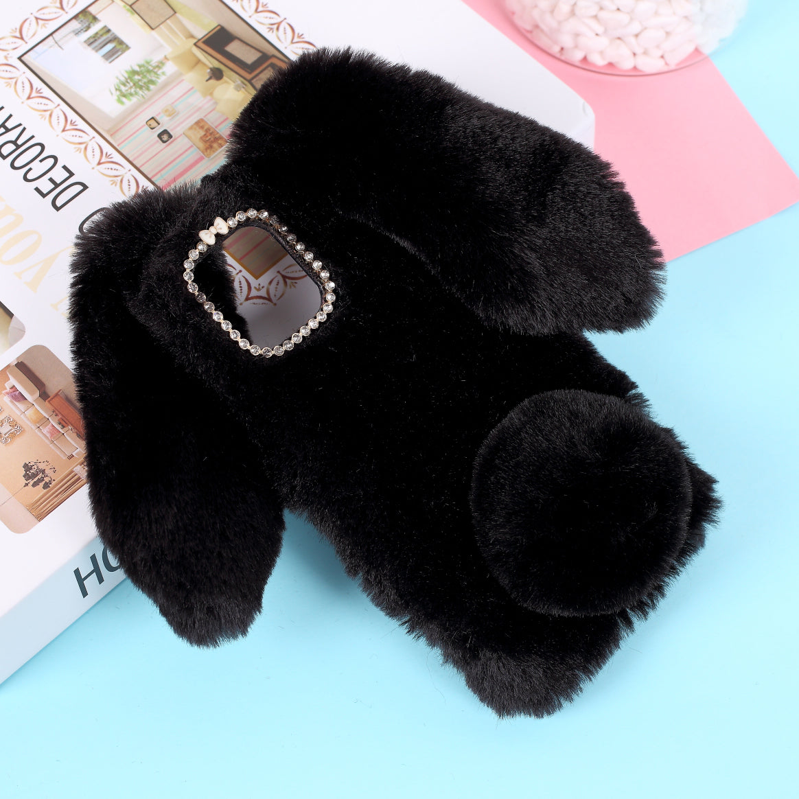 Rabbit Shape Fluffy Fur Coated TPU Cover Shell for iPhone 12 Pro 6.1 inch