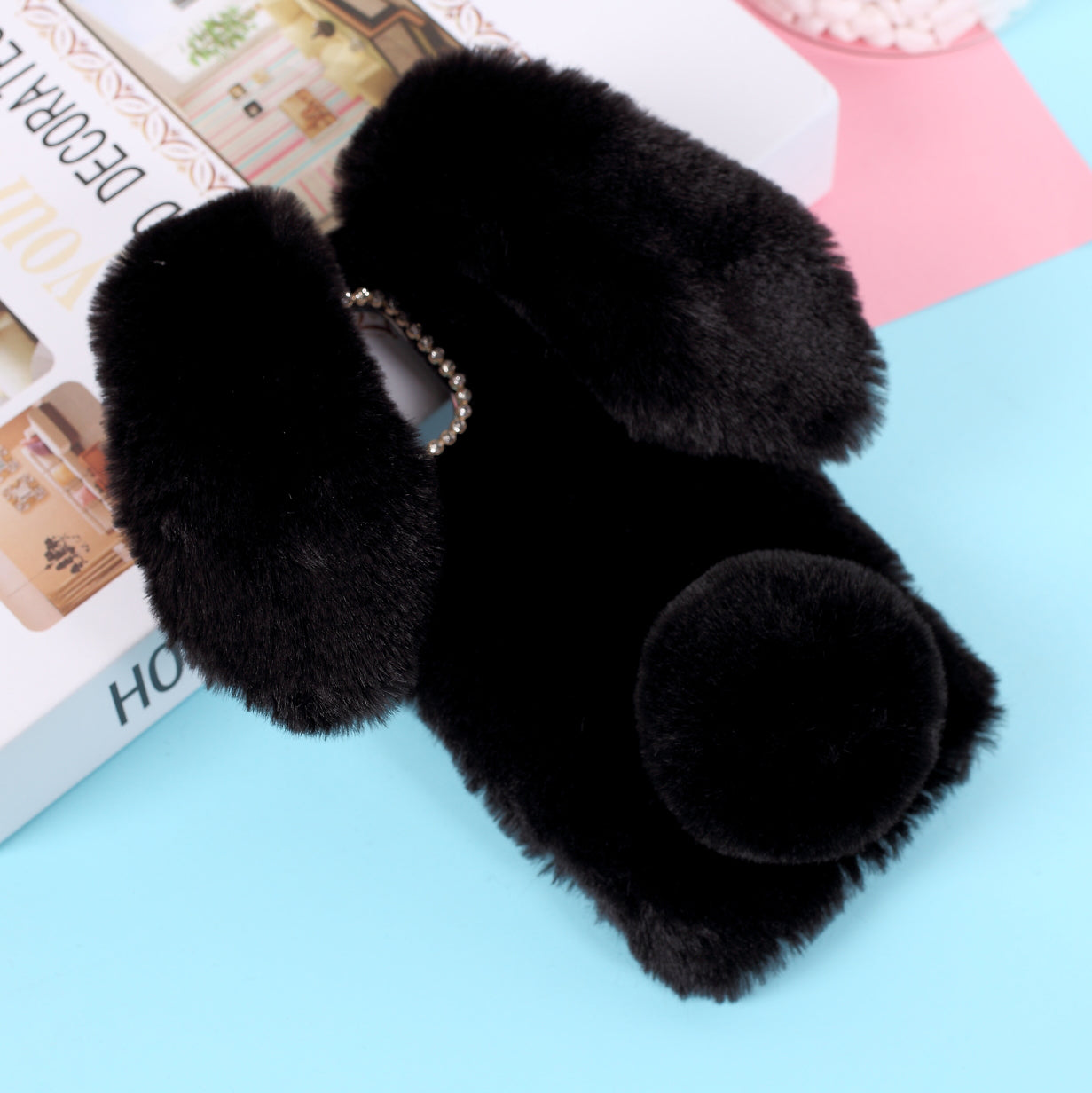Rabbit Shape Fluffy Fur Coated TPU Cover Shell for iPhone 12 Pro 6.1 inch