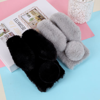 Rabbit Shape Fluffy Fur Coated TPU Cover Shell for iPhone 12 Pro 6.1 inch