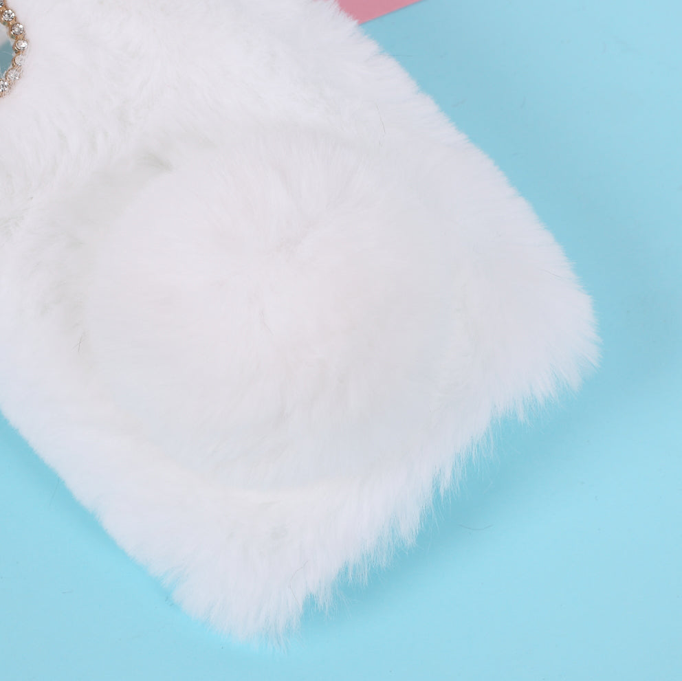 Rabbit Shape Fluffy Fur Coated TPU Cover Shell for iPhone 12 Pro 6.1 inch