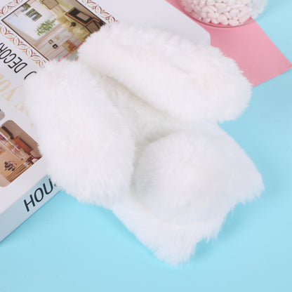Rabbit Shape Fluffy Fur Coated TPU Cover Shell for iPhone 12 Pro 6.1 inch