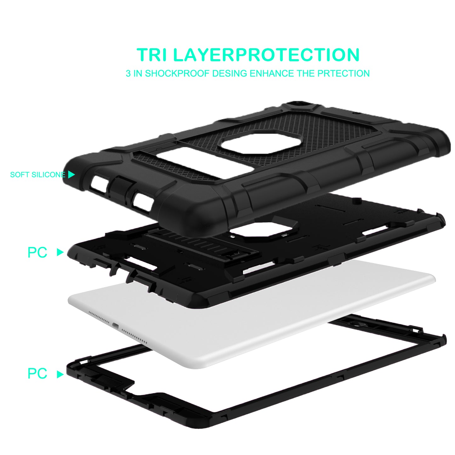 Shockproof Anti-dust Detachable 2-in-1 Protective TPU + PC Kickstand Tablet Cover for for iPad 9.7-inch (2017) (2018)