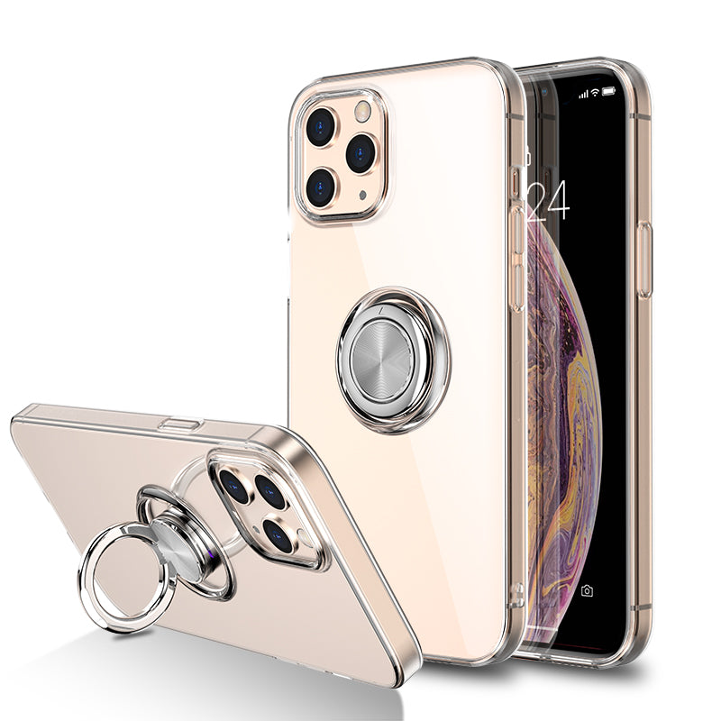 For iPhone 12 Pro Max 6.7 inch Phone Case with 360-degree Rotating Finger Ring Metal Sheet Kickstand TPU Phone Cover