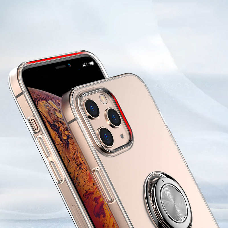 For iPhone 12 Pro Max 6.7 inch Phone Case with 360-degree Rotating Finger Ring Metal Sheet Kickstand TPU Phone Cover