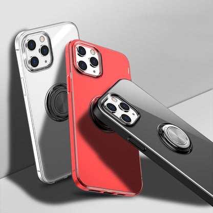 For iPhone 12 Pro Max 6.7 inch Phone Case with 360-degree Rotating Finger Ring Metal Sheet Kickstand TPU Phone Cover