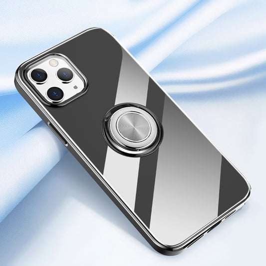 For iPhone 12 Pro Max 6.7 inch Phone Case with 360-degree Rotating Finger Ring Metal Sheet Kickstand TPU Phone Cover