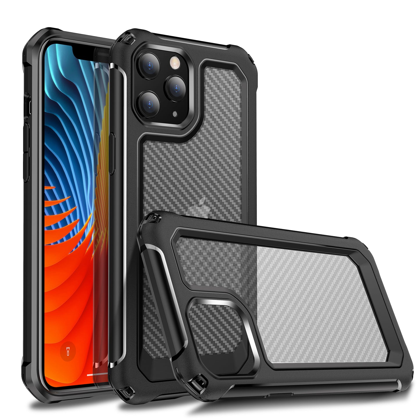 Carbon Fiber Texture PC + TPU Combo Protective Case for iPhone 12 Pro Max 6.7 inch