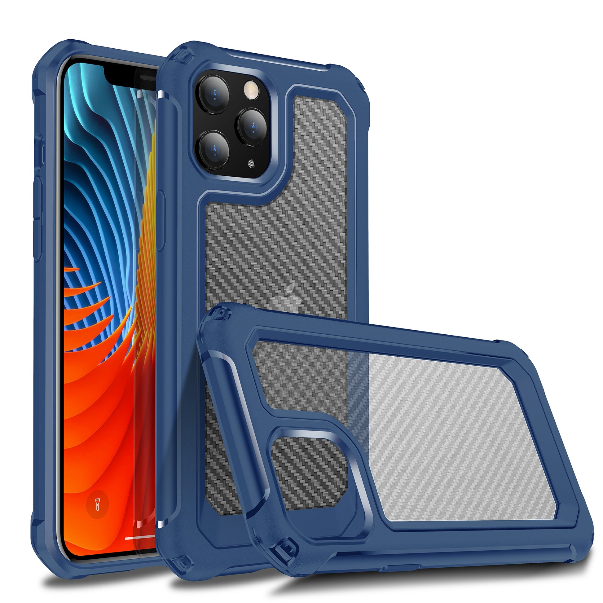 Carbon Fiber Texture PC + TPU Hybrid Case Protective Cover for iPhone 12/Pro 6.1 inch