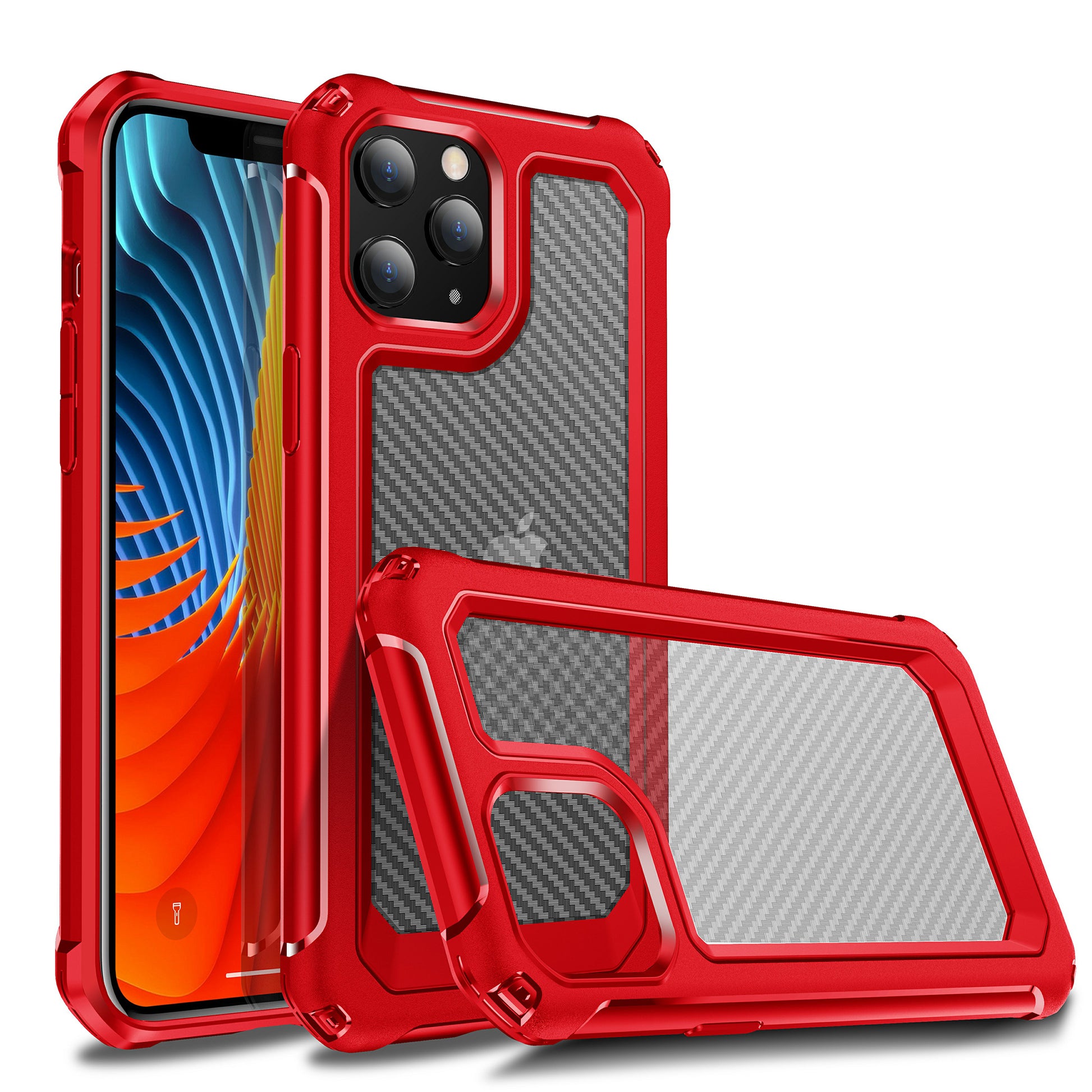 Carbon Fiber Texture PC + TPU Hybrid Phone Protective Case for iPhone 12 mini