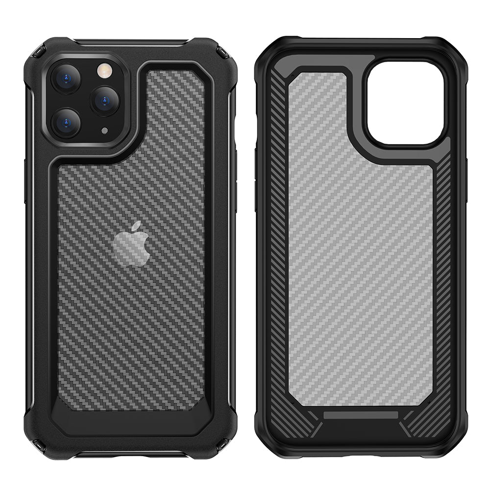 Carbon Fiber Texture PC + TPU Hybrid Phone Protective Case for iPhone 12 mini
