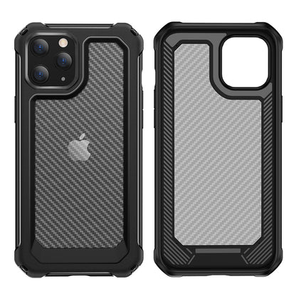 Carbon Fiber Texture PC + TPU Hybrid Phone Protective Case for iPhone 12 mini