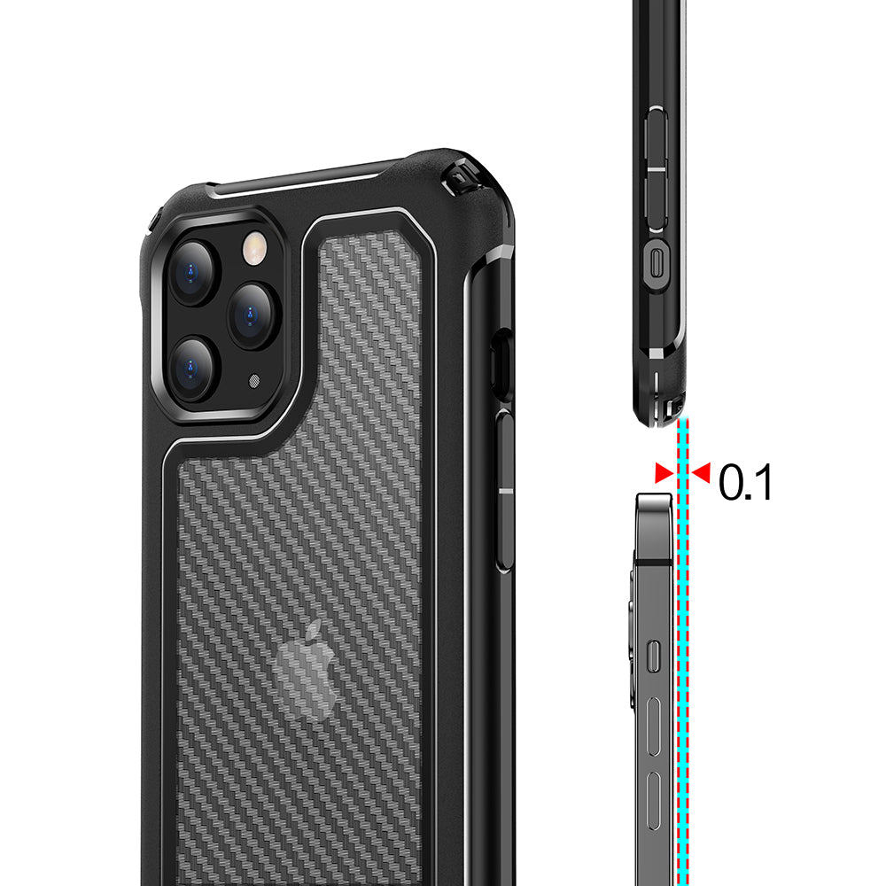 Carbon Fiber Texture PC + TPU Hybrid Phone Protective Case for iPhone 12 mini