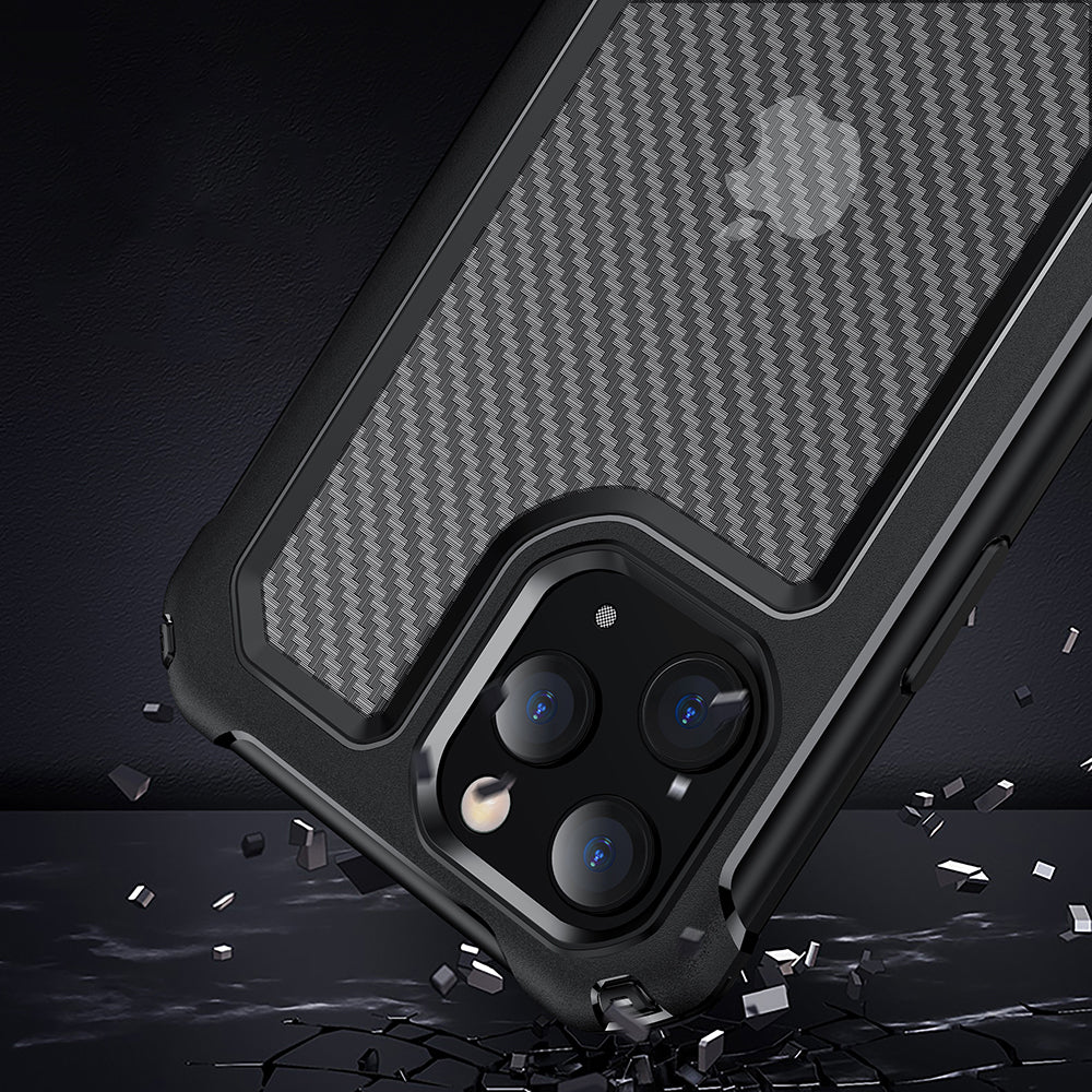 Carbon Fiber Texture PC + TPU Hybrid Phone Protective Case for iPhone 12 mini