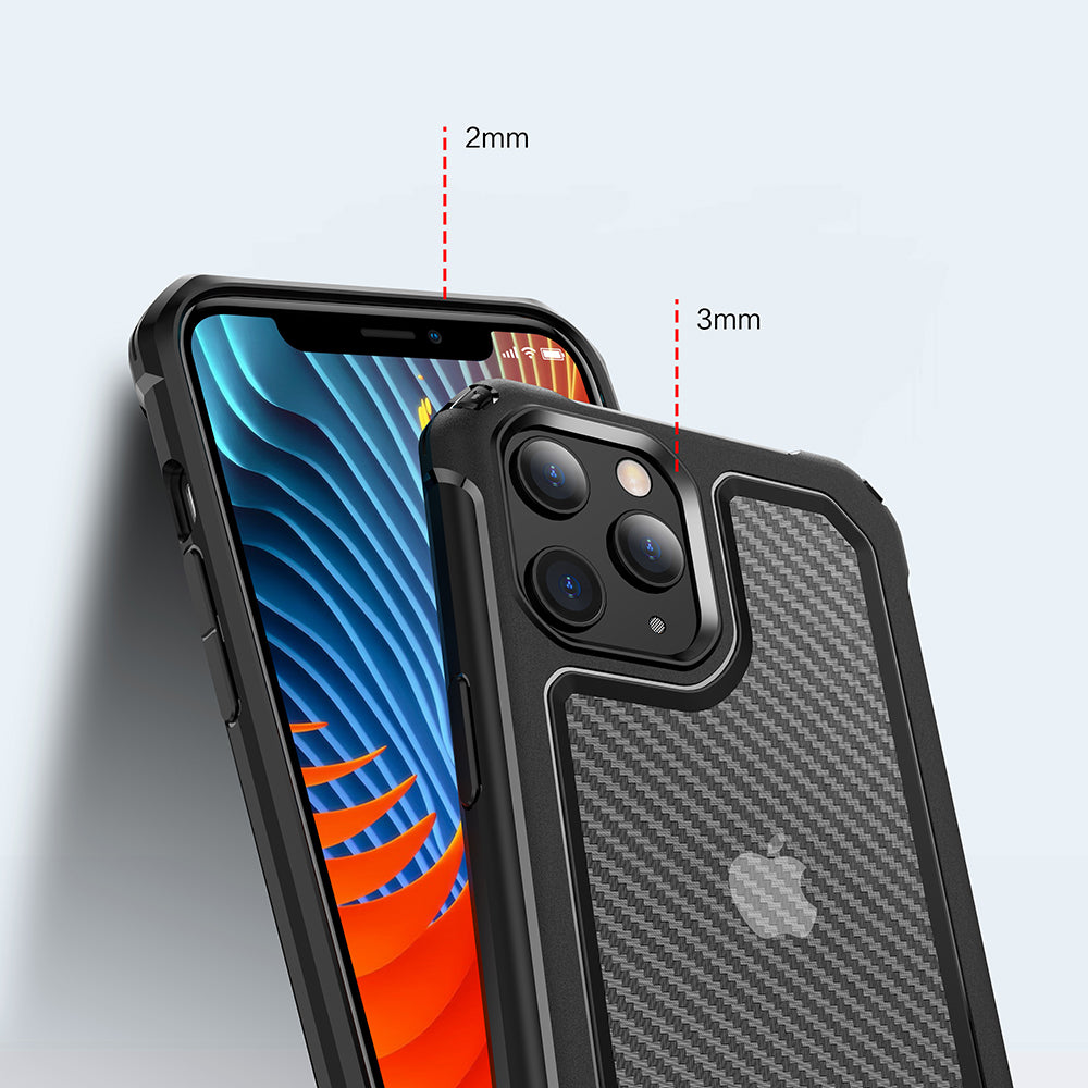 Carbon Fiber Texture PC + TPU Hybrid Phone Protective Case for iPhone 12 mini
