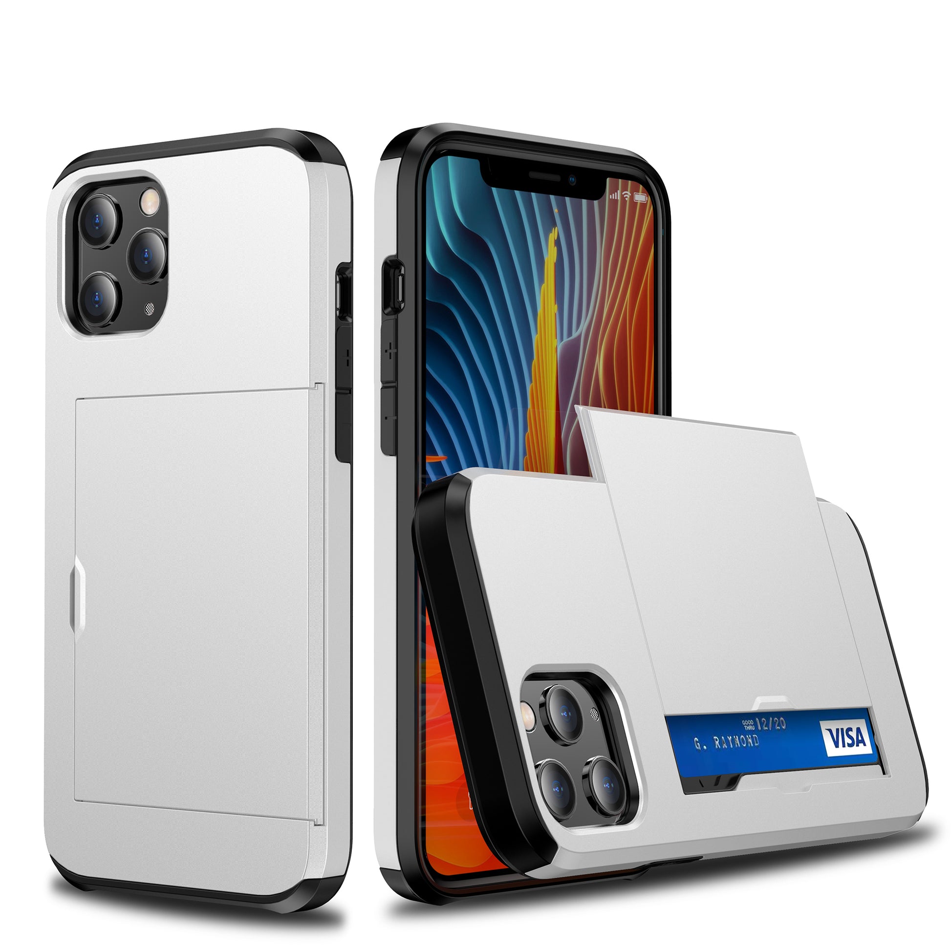 For iPhone 12 Pro/12 Anti-scratch Durable Shockproof Dustproof Phone Bag Covering Slide Card Slot Plastic + TPU Hybrid Shell Phone Cover Case