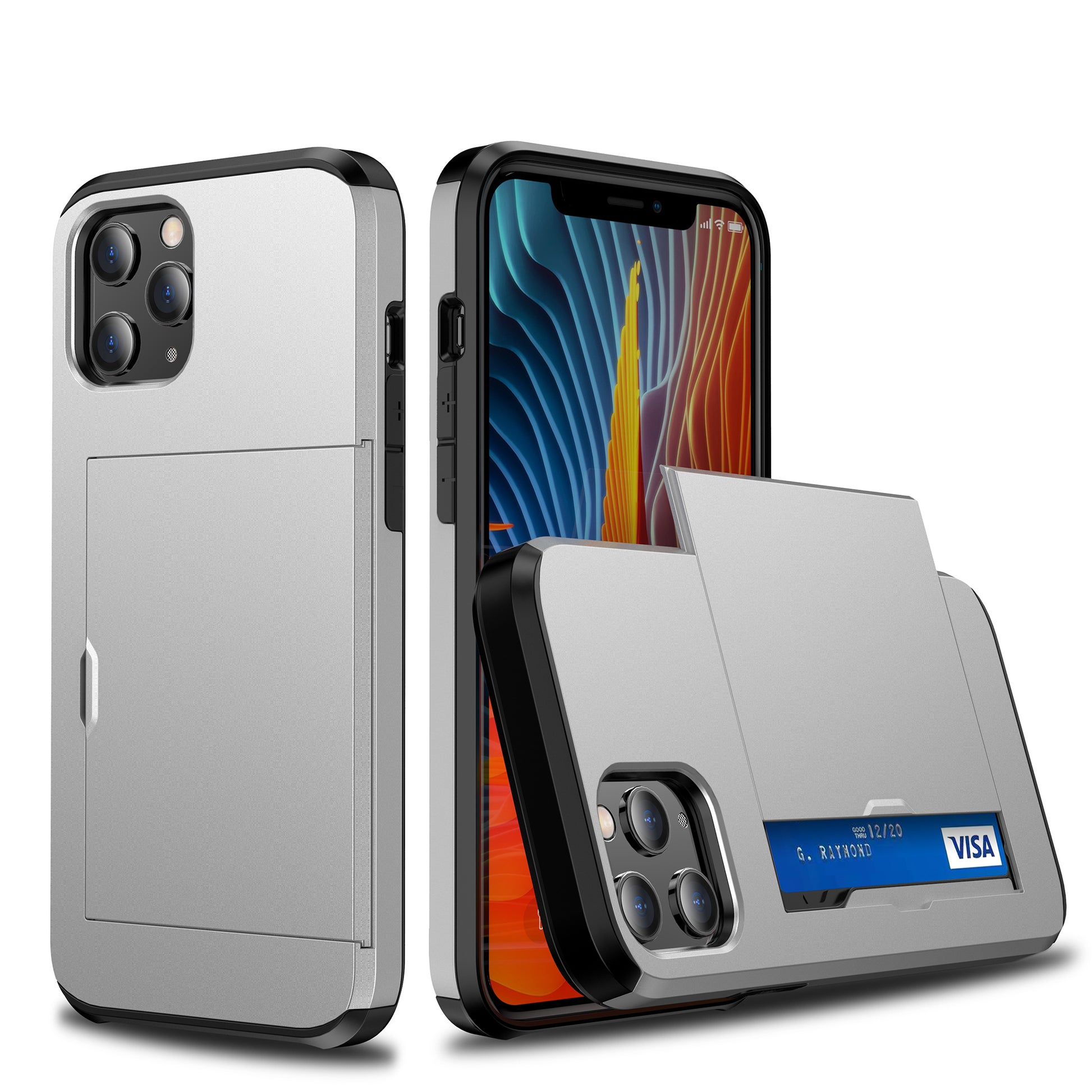 For iPhone 12 Pro/12 Anti-scratch Durable Shockproof Dustproof Phone Bag Covering Slide Card Slot Plastic + TPU Hybrid Shell Phone Cover Case