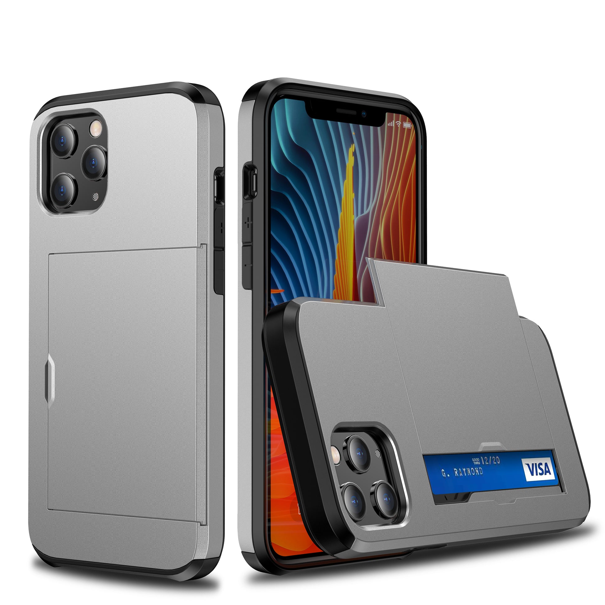 For iPhone 12 Pro/12 Anti-scratch Durable Shockproof Dustproof Phone Bag Covering Slide Card Slot Plastic + TPU Hybrid Shell Phone Cover Case