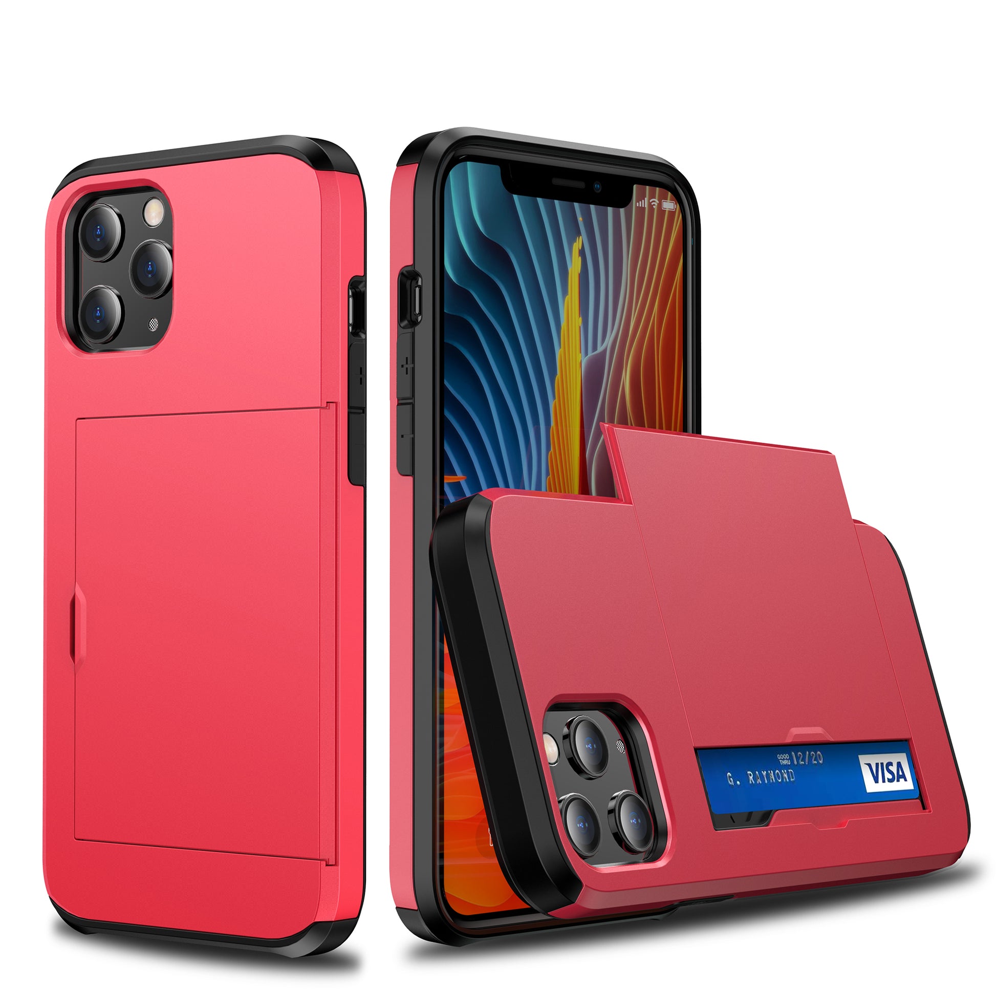 For iPhone 12 Pro/12 Anti-scratch Durable Shockproof Dustproof Phone Bag Covering Slide Card Slot Plastic + TPU Hybrid Shell Phone Cover Case