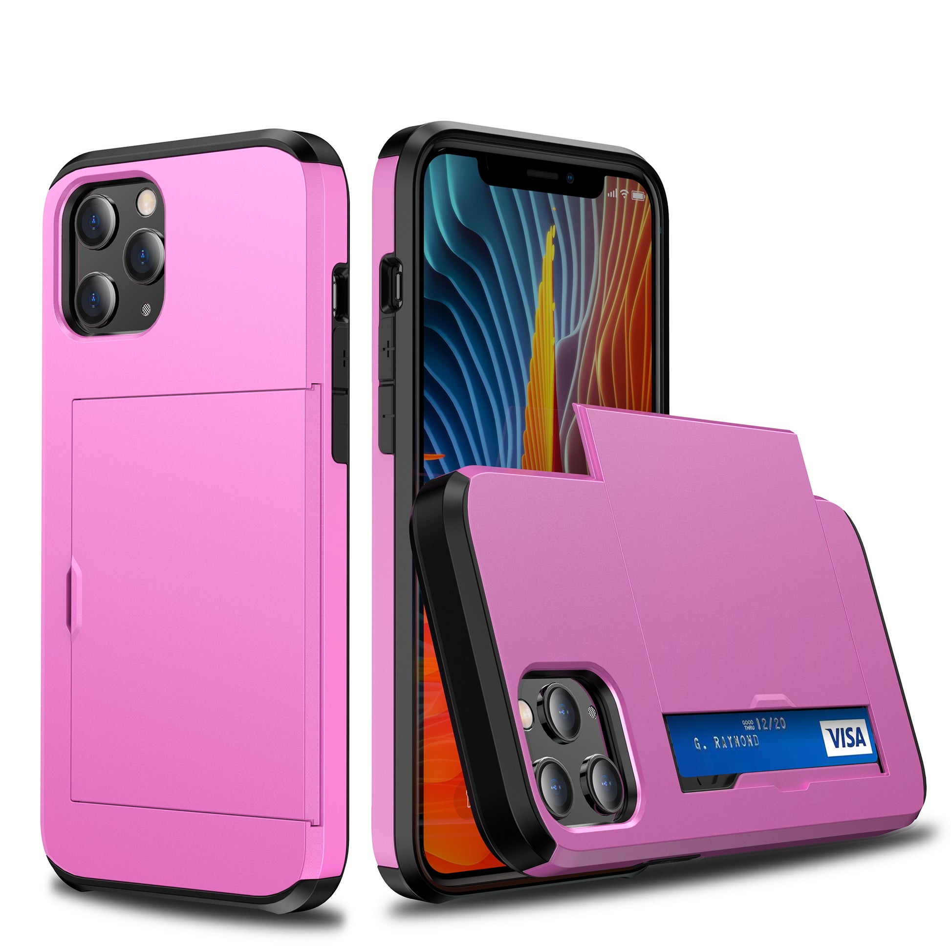 For iPhone 12 Pro/12 Anti-scratch Durable Shockproof Dustproof Phone Bag Covering Slide Card Slot Plastic + TPU Hybrid Shell Phone Cover Case