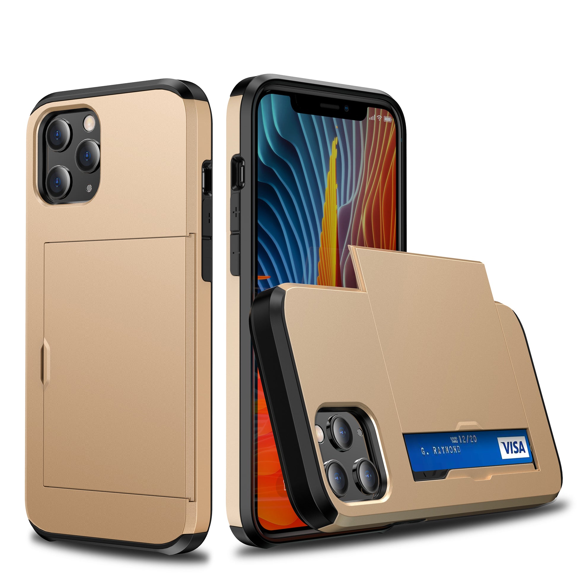 For iPhone 12 Pro/12 Anti-scratch Durable Shockproof Dustproof Phone Bag Covering Slide Card Slot Plastic + TPU Hybrid Shell Phone Cover Case