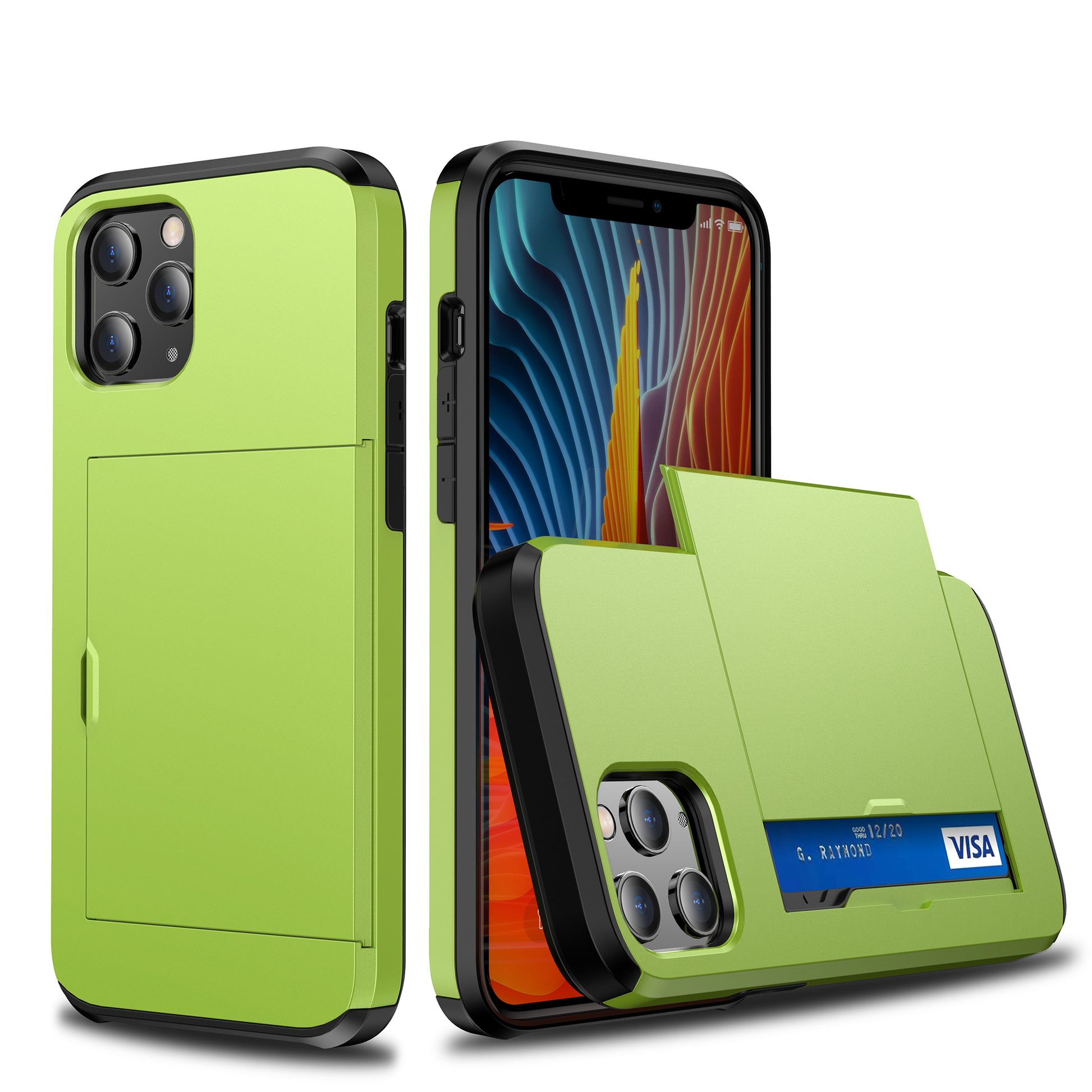 For iPhone 12 Pro/12 Anti-scratch Durable Shockproof Dustproof Phone Bag Covering Slide Card Slot Plastic + TPU Hybrid Shell Phone Cover Case