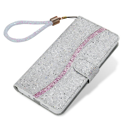 Glittery Powder Splicing Wallet Stand Leather Case for iPhone SE (2020)/SE (2022)/8/7 4.7 inch