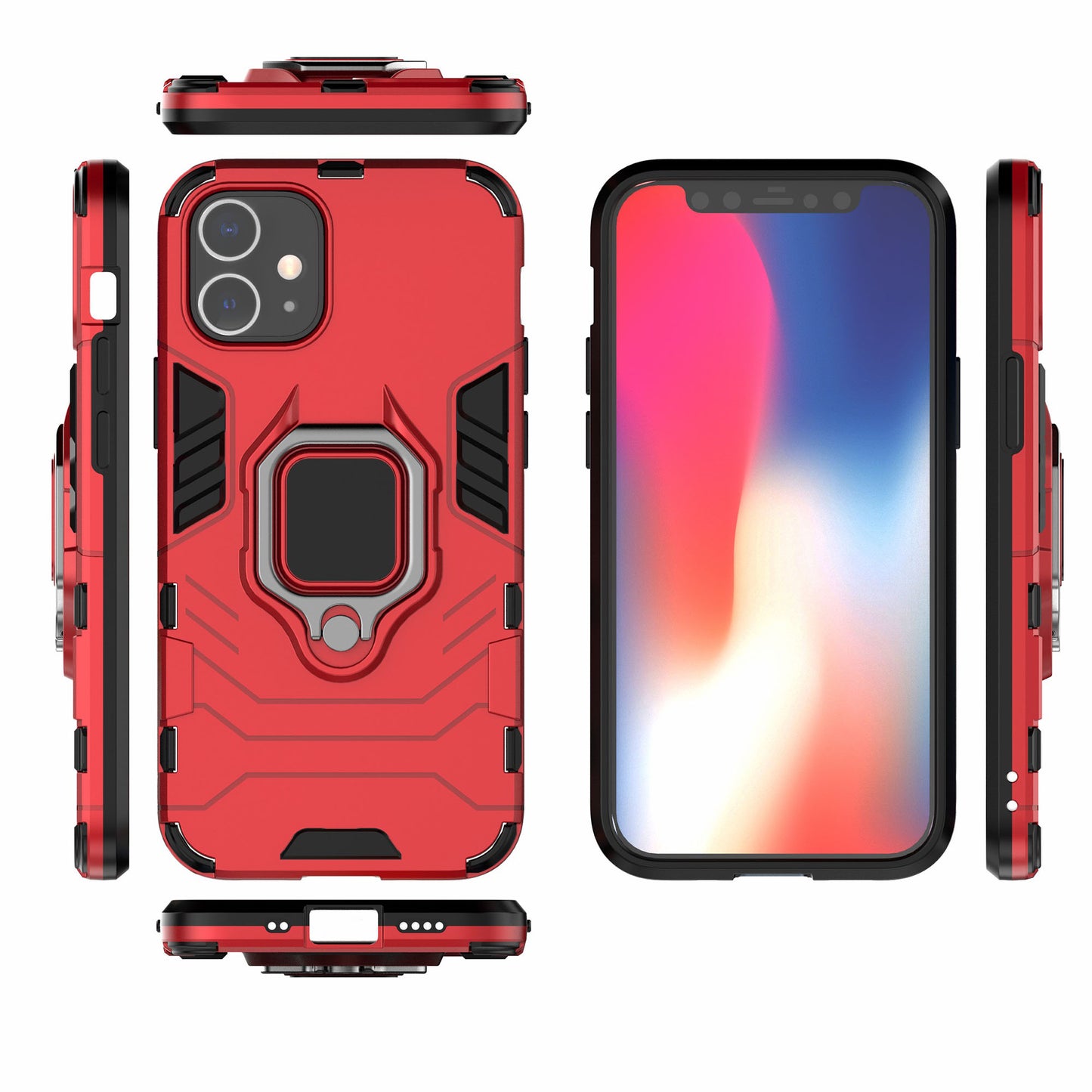 Cool Guard Finger Ring Kickstand PC + TPU Hybrid Shell for iPhone 12 mini