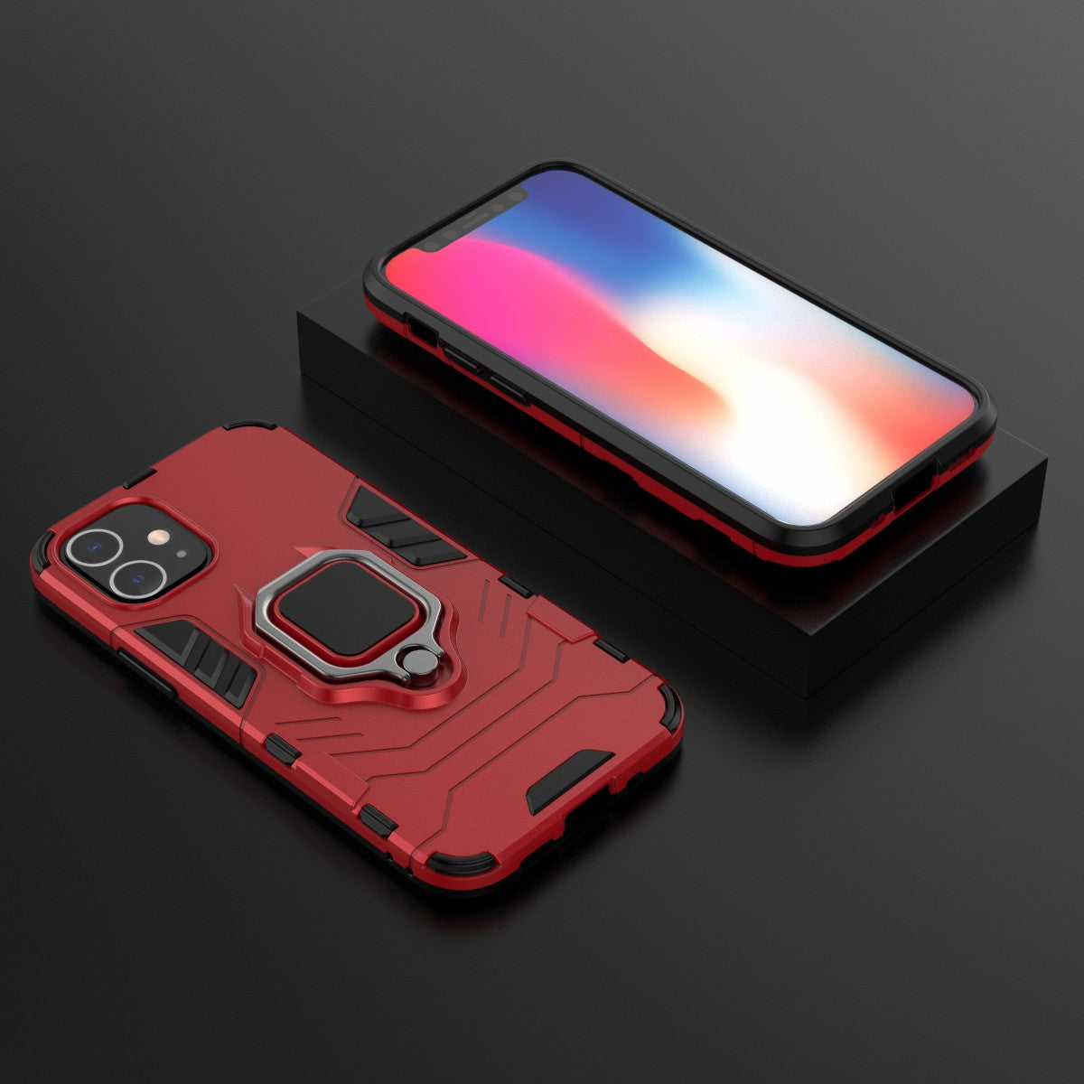 Cool Guard Finger Ring Kickstand PC + TPU Hybrid Shell for iPhone 12 mini