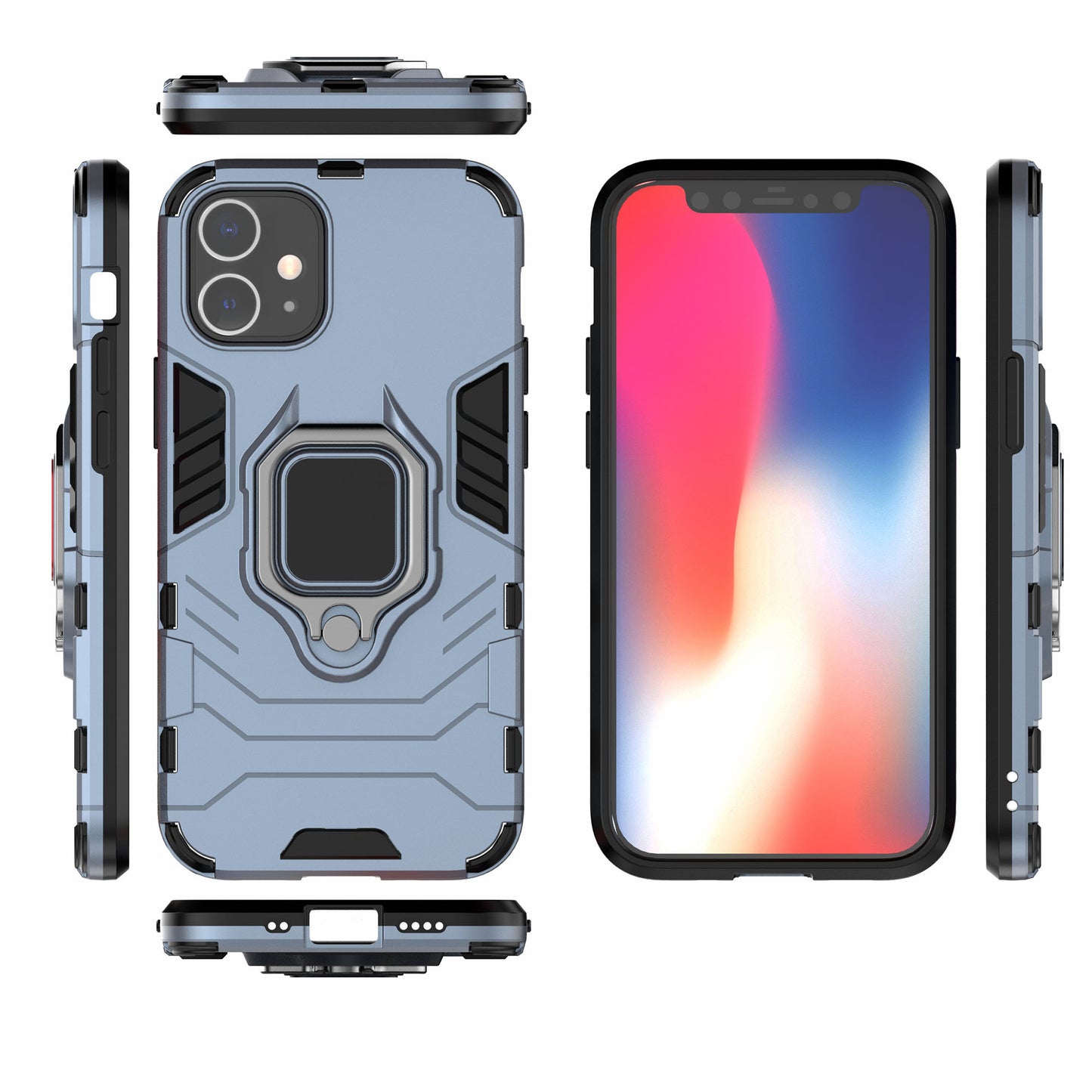 Cool Guard Finger Ring Kickstand PC + TPU Hybrid Shell for iPhone 12 mini
