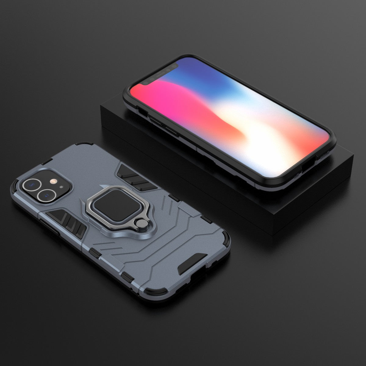 Cool Guard Finger Ring Kickstand PC + TPU Hybrid Shell for iPhone 12 mini