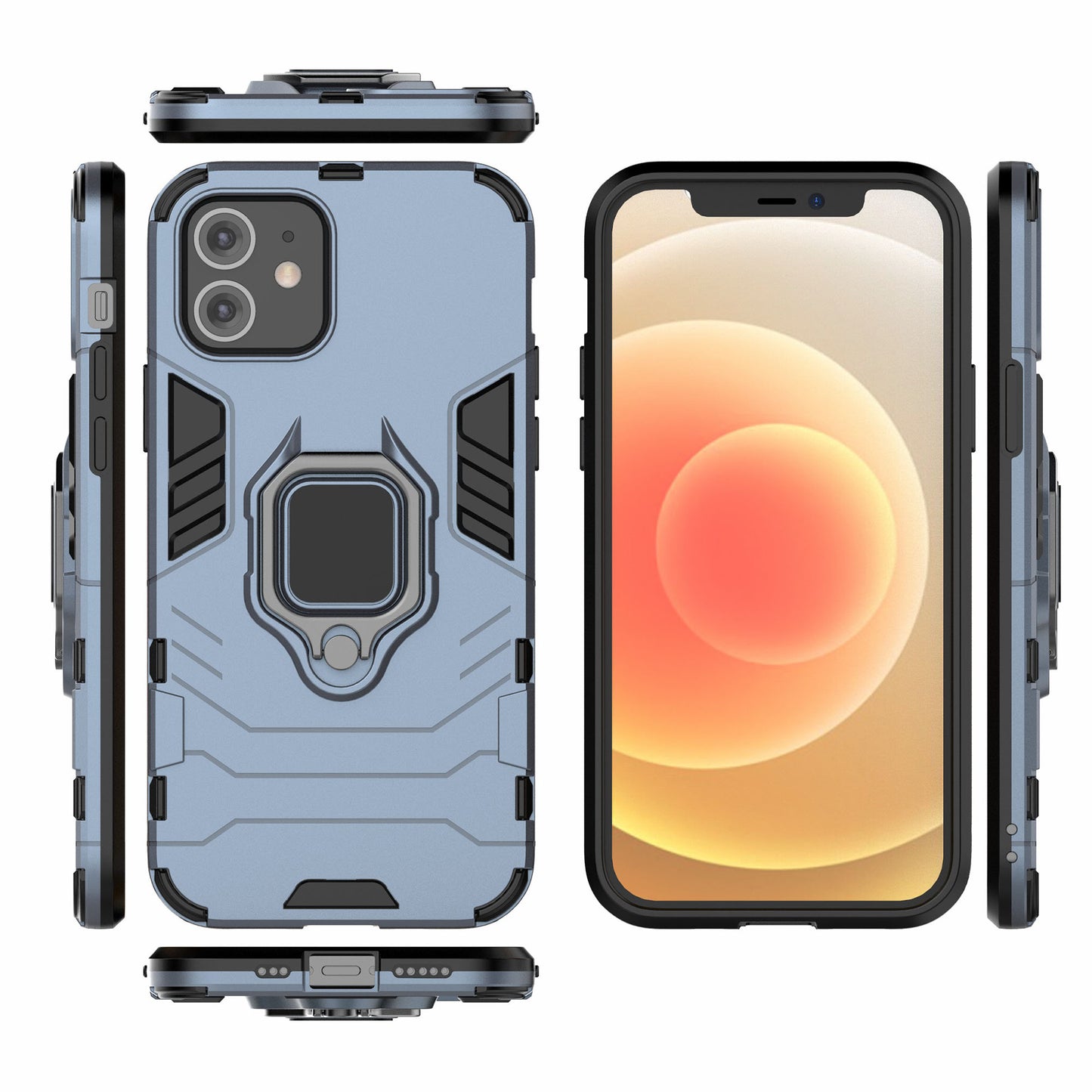 Cool Guard Finger Ring Kickstand PC + TPU Hybrid Shell for iPhone 12 Pro/12