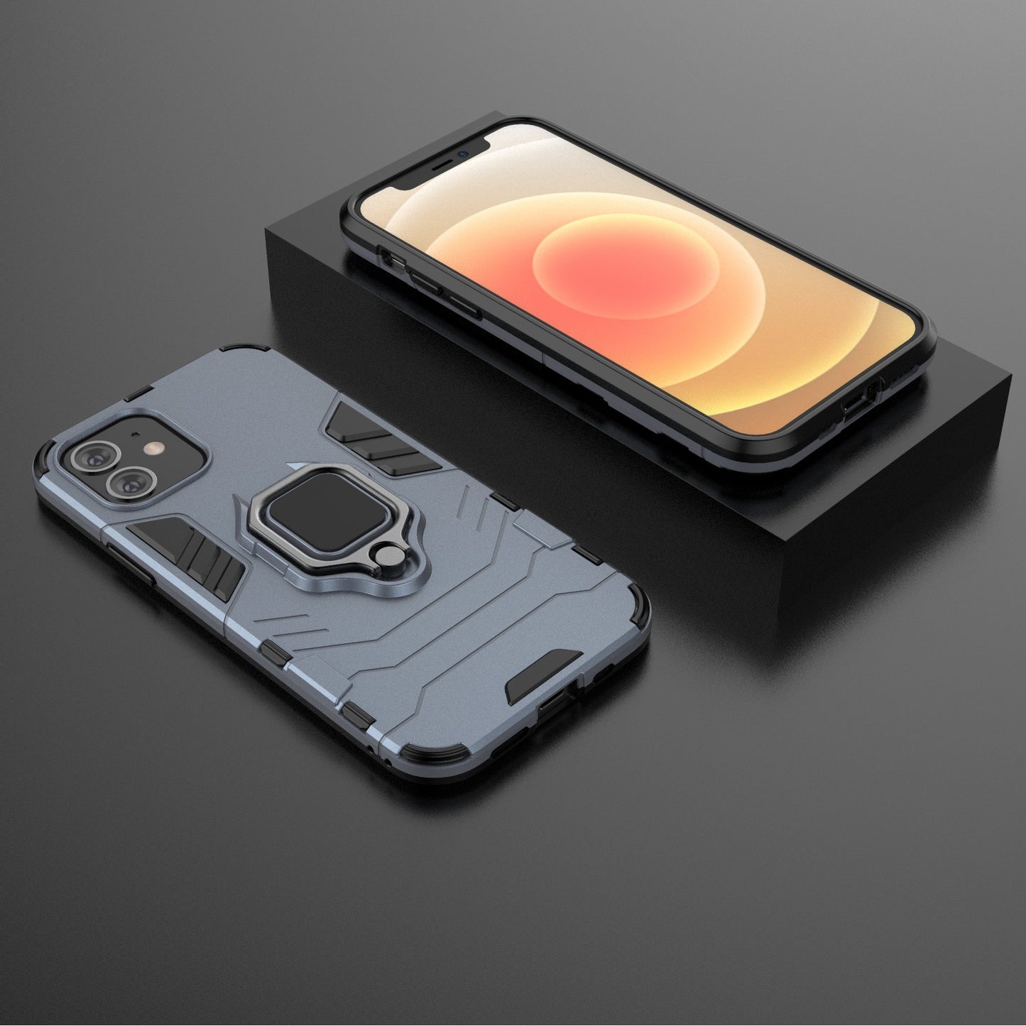Cool Guard Finger Ring Kickstand PC + TPU Hybrid Shell for iPhone 12 Pro/12