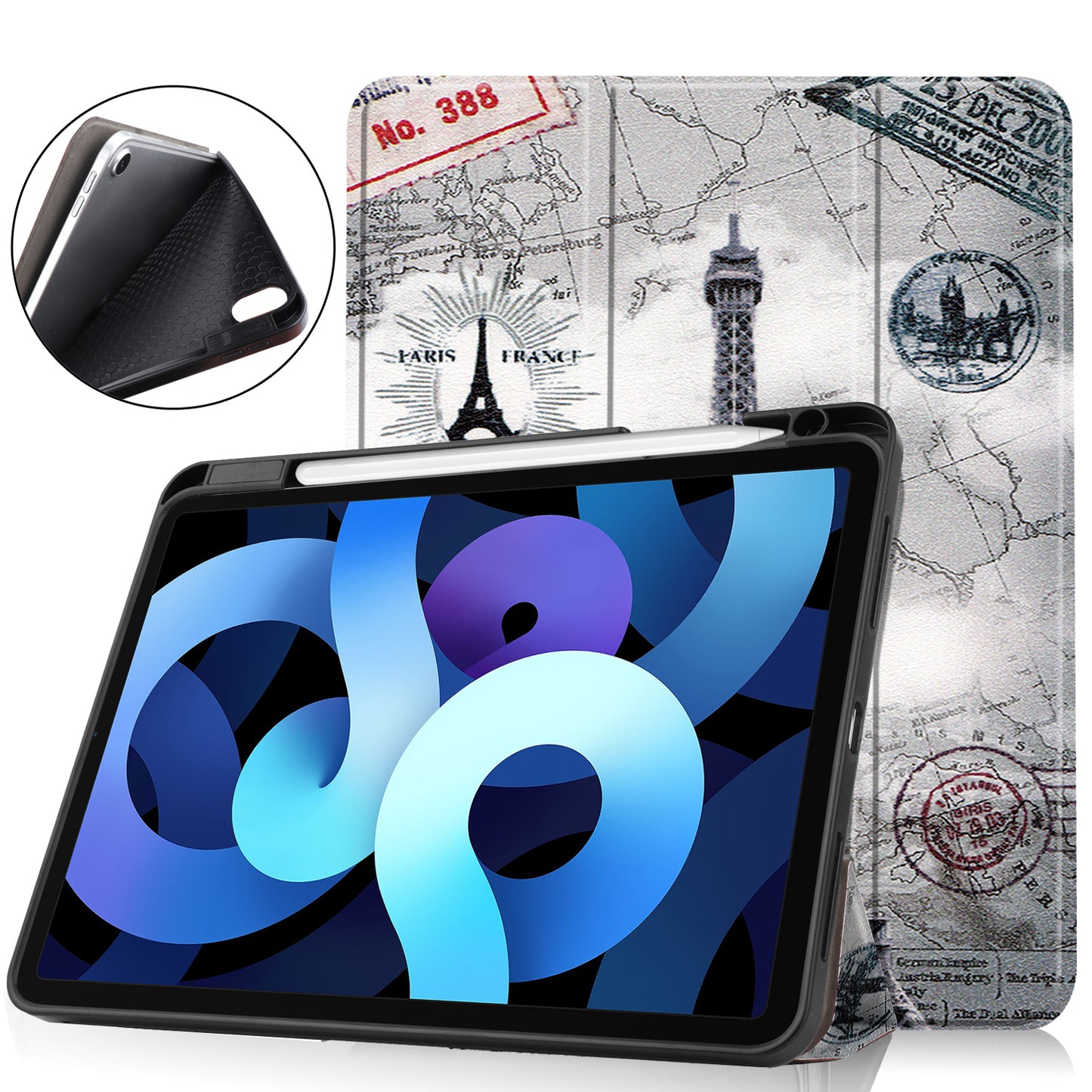 For iPad Air (2020)/Air (2022) Pattern Printing PU Leather Soft TPU Back Tablet Case Smart Tri-fold Stand Auto Wake/Sleep Shell with Pen Slot